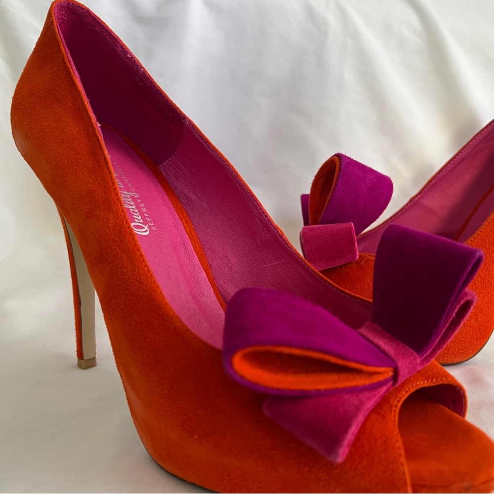 JEFFREY CAMPBELL Garrett Orange/Fuschia Suede Combo Heels. NEW!! IN BOX!! - Picture 2 of 8